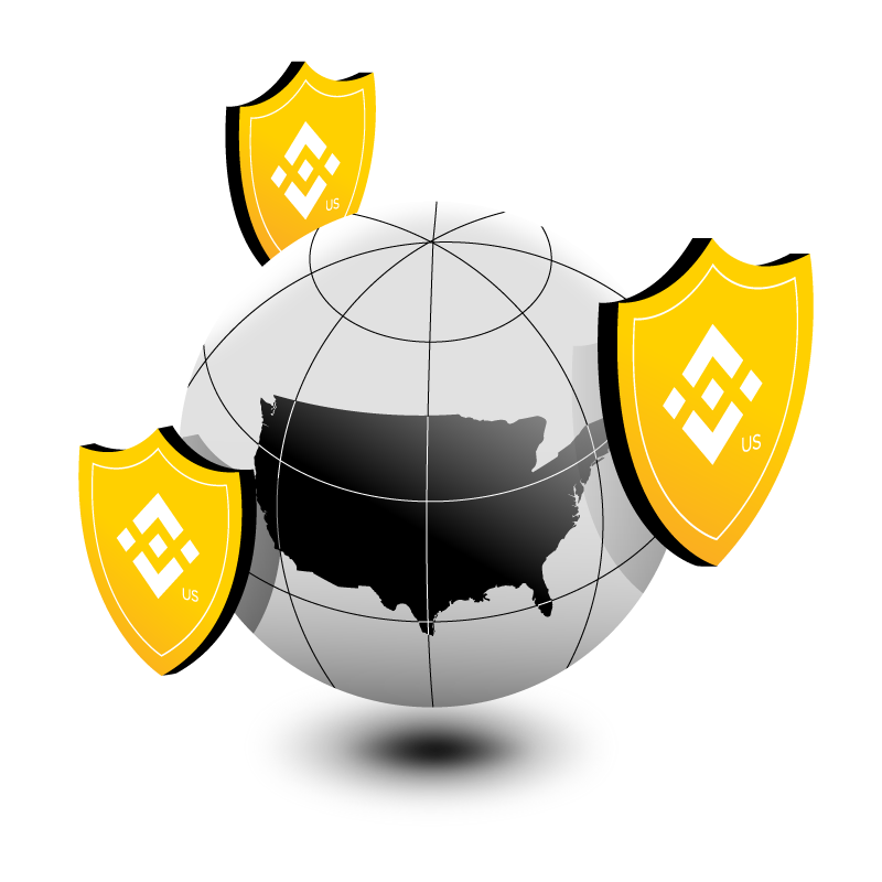 Globe highlighting the United States with Binance.US security shields